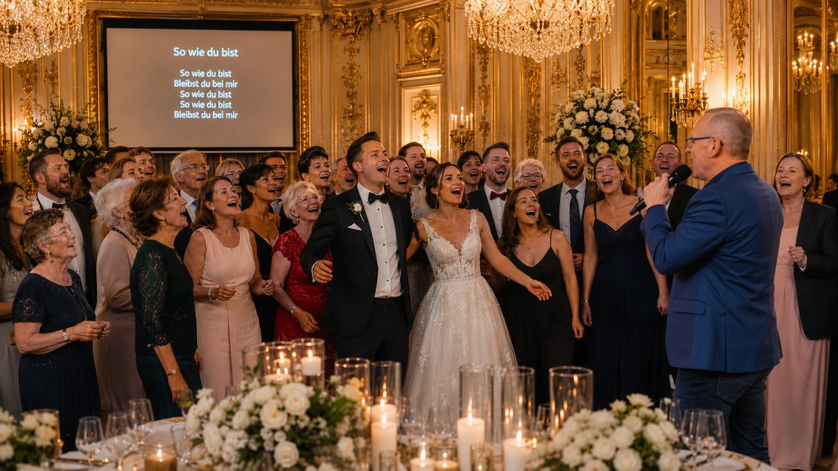 RUDELSINGEN auf einer Hochzeit – Brautpaar und Gäste singen gemeinsam